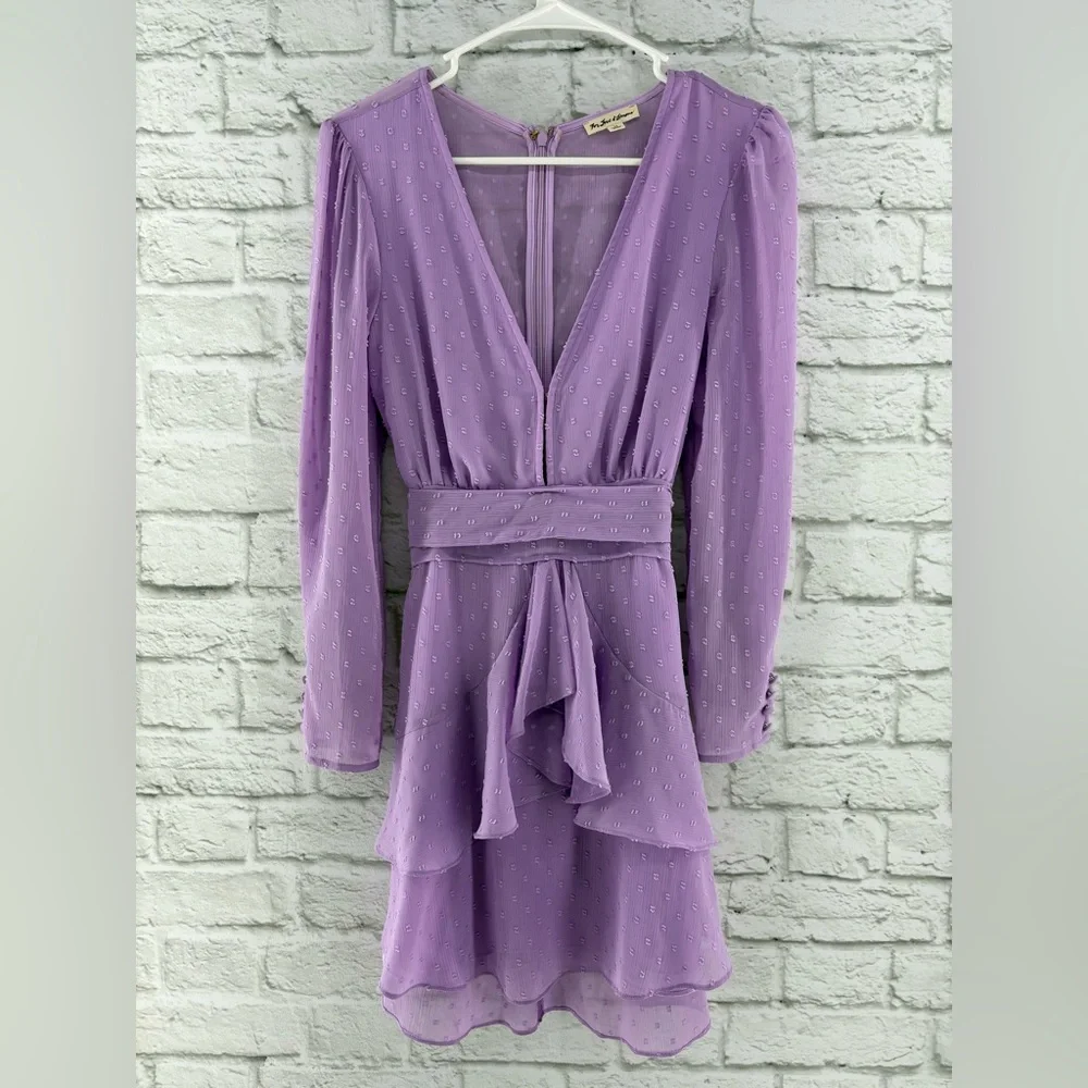 For Love And Lemons Tarta Long Sleeve Mini‎ Dress Swiss Dots Purple Medium